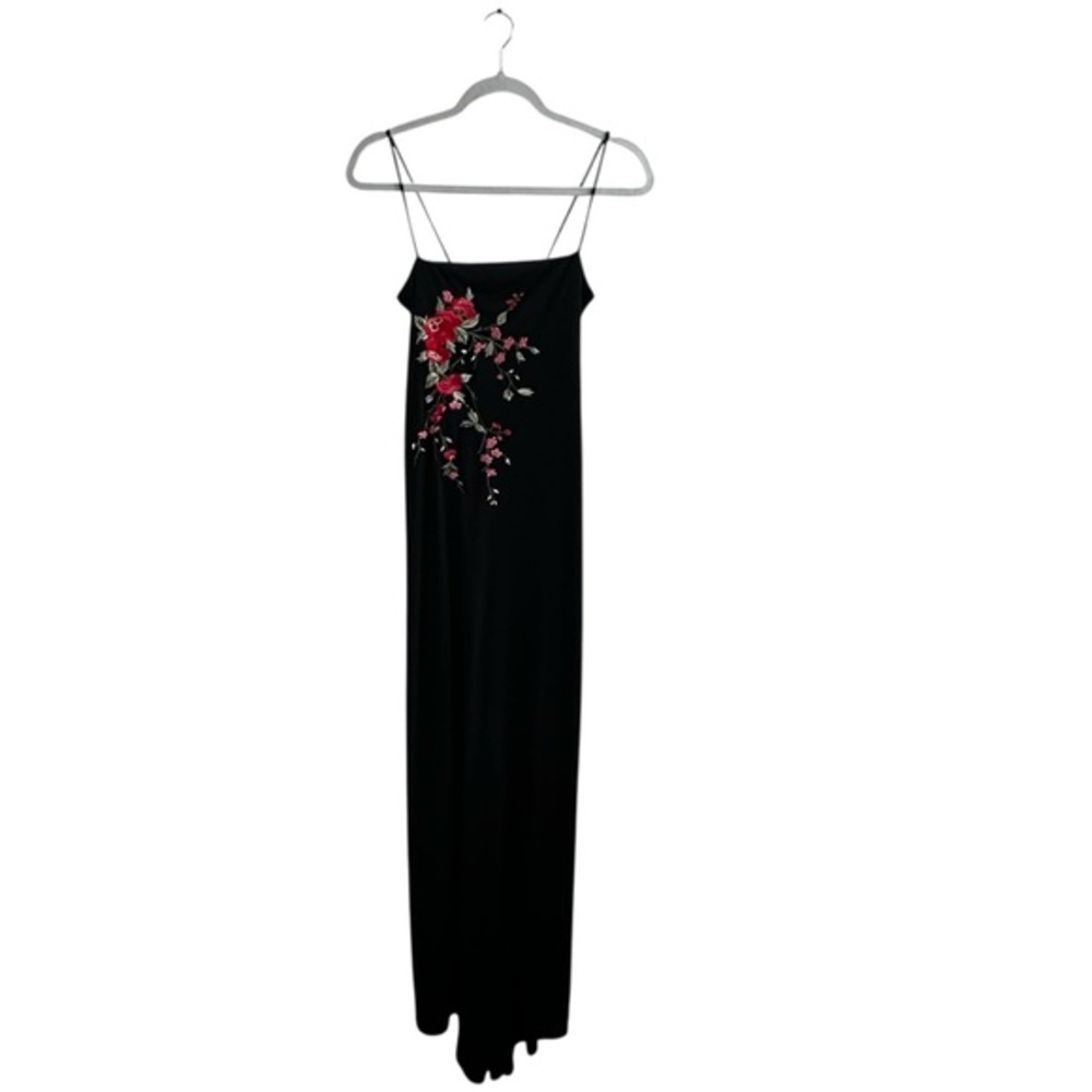 Vintage 90s City Triangles Black Floral Embroidered Spaghetti Strap Dress M